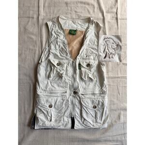 Vintage Tag Safari Livingstone Utility Vest Small Khaki Vented Back Leopard Fish